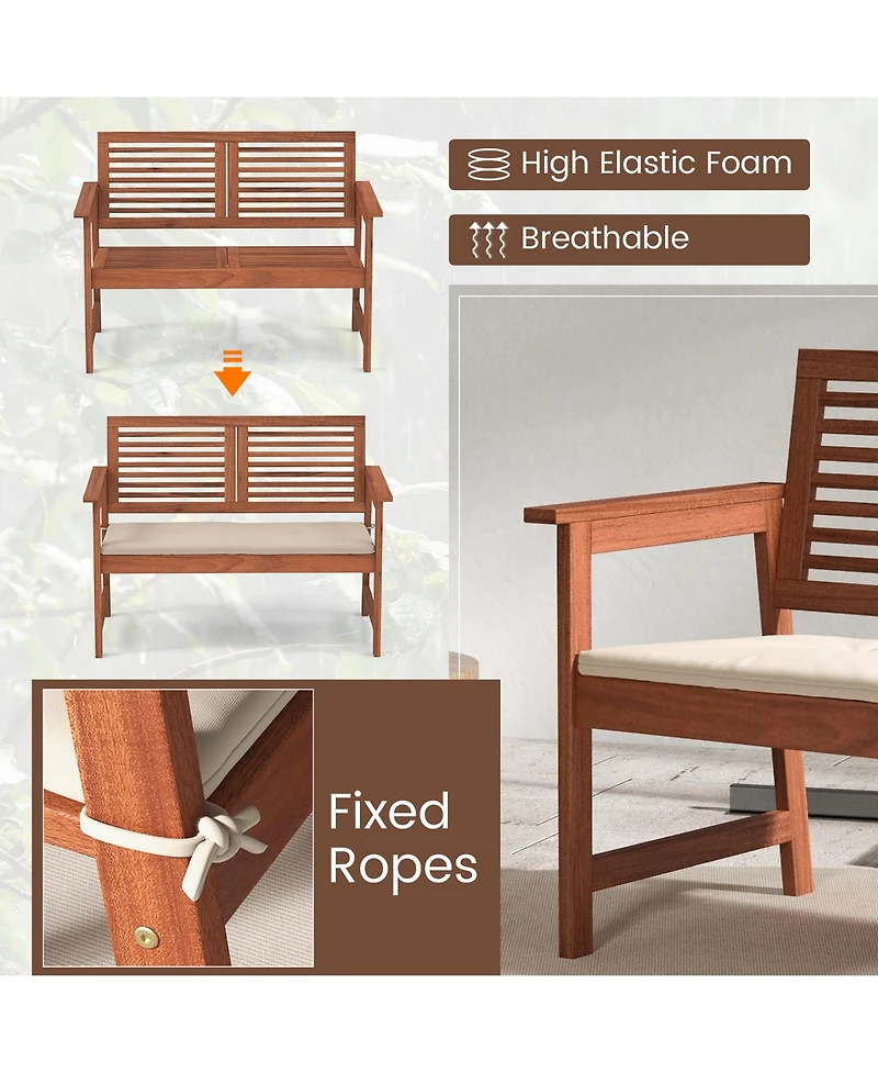 Gymax Outdoor Bench with Cushion 2-Person Patio Bench w/Slatted Back & Seat Garden Backyard Balcony