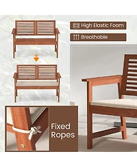 Gymax Outdoor Bench with Cushion 2-Person Patio Bench w/Slatted Back & Seat Garden Backyard Balcony