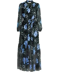 Lands' End Women's Chiffon Tiered Long Sleeve Maxi Dress