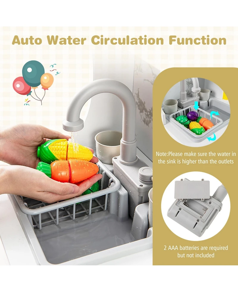 Sugift Kids Corner Wooden Play Kitchen with Range Hood and Stoves