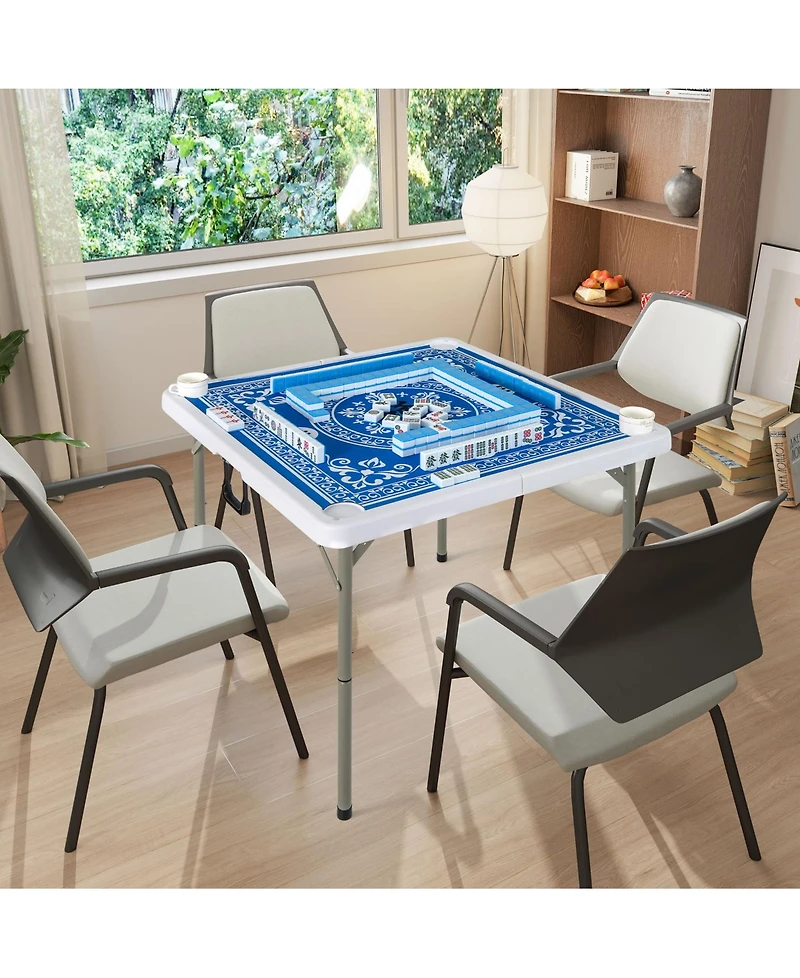 Sugift 35 Inch 4 Player Game Card Folding Mahjong Table with Cup Holders