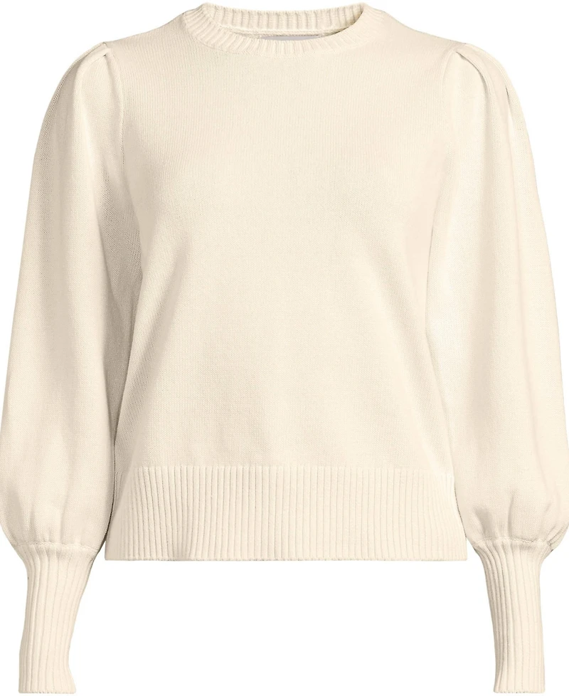 Lands' End Women's Drifter Puff Sleeve Crew Neck Sweater