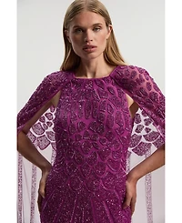 Karen Millen Women's Premium Embellished Caped Maxi Dress