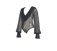 Miss Circle Women's Taliah Black Sheer Lace Ruffled Collar Bodysuit