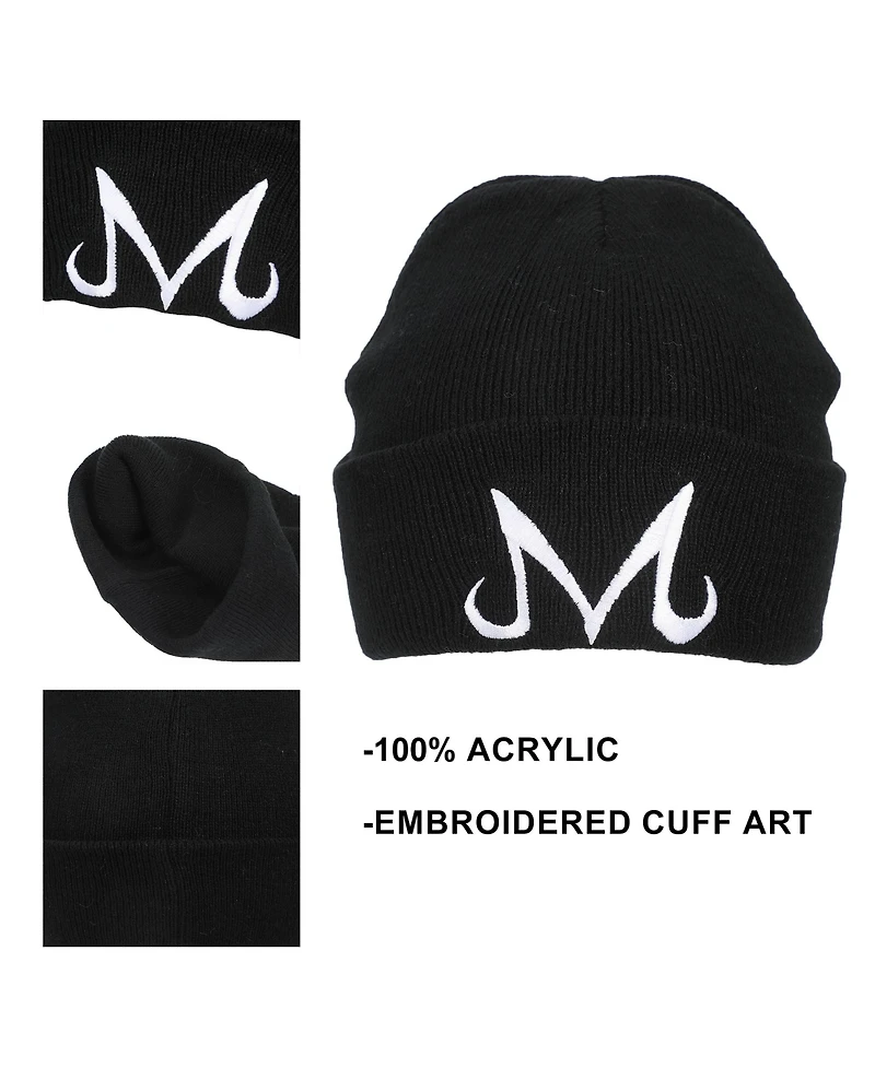 Dragon Ball Z Men's Majin Symbol Embroidery On Black Ribbed Acrylic Knit Cuff Beanie