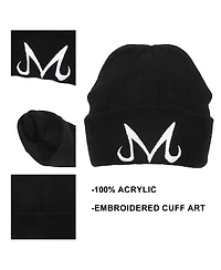 Dragon Ball Z Men's Majin Symbol Embroidery On Black Ribbed Acrylic Knit Cuff Beanie