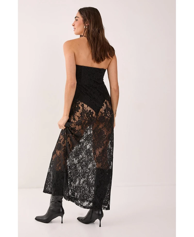 Nasty Gal Women's Lace Bandeau Sheer Maxi Dress