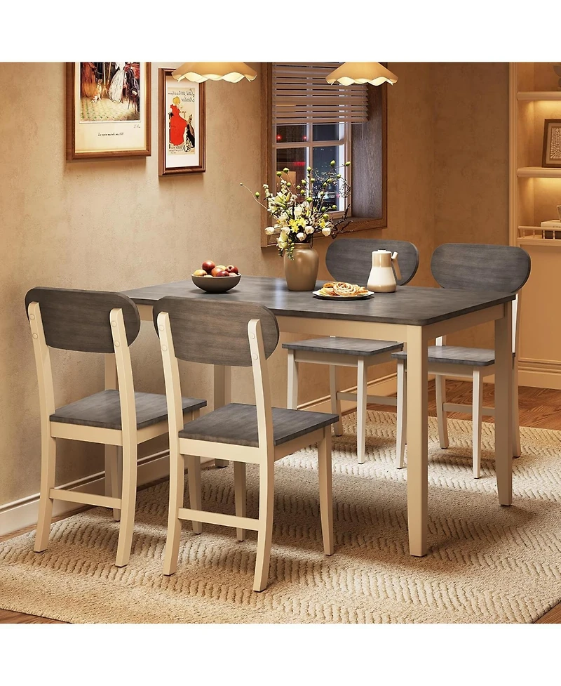 Tribesigns 5-Piece Solid Wood Dining Table Set for 4, Rectangle Farmhouse Wooden Kitchen Dinner Table with 4 Chairs