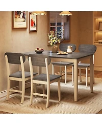 Tribesigns 5-Piece Solid Wood Dining Table Set for 4, Rectangle Farmhouse Wooden Kitchen Dinner Table with 4 Chairs