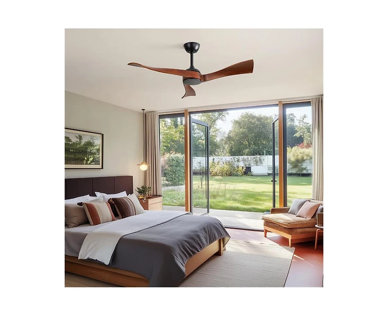 52-inch Modern 3 Solid Wood Blade Ceiling Fan with Six Speed Remote Control and Forward Reverse Function for Bedrooms Living Rooms and Kitchens