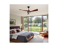 52-inch Modern 3 Solid Wood Blade Ceiling Fan with Six Speed Remote Control and Forward Reverse Function for Bedrooms Living Rooms and Kitchens