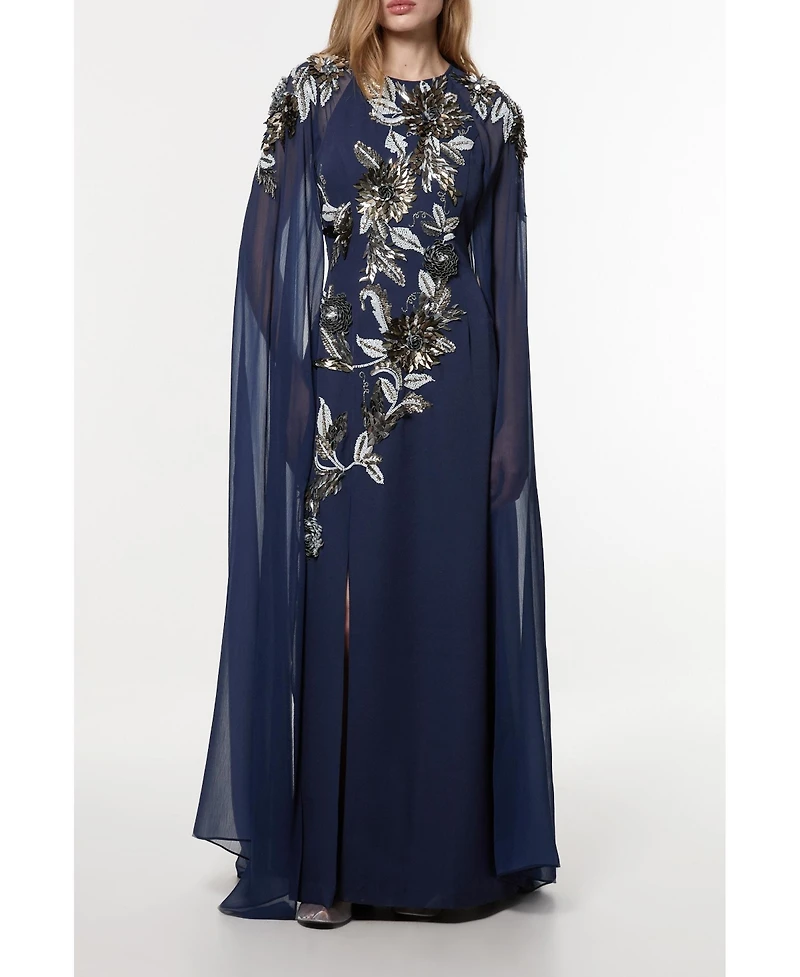 Karen Millen Women's Floral 3D Cape Sleeve Maxi Dress