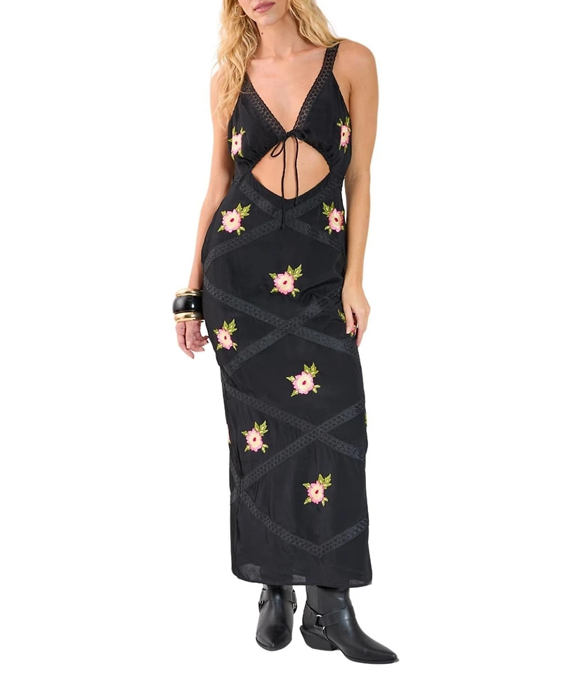Nasty Gal Women's Embroidered Lace Trim Cut Out Maxi Dress