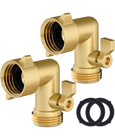 Twinkle Star Garden Hose Elbow with Shut Off Valve Brass Connector 2-Pack