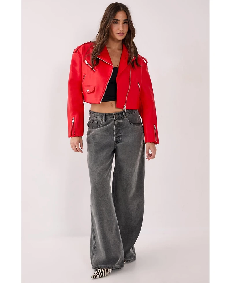 Nasty Gal Faux Leather Boxy Biker