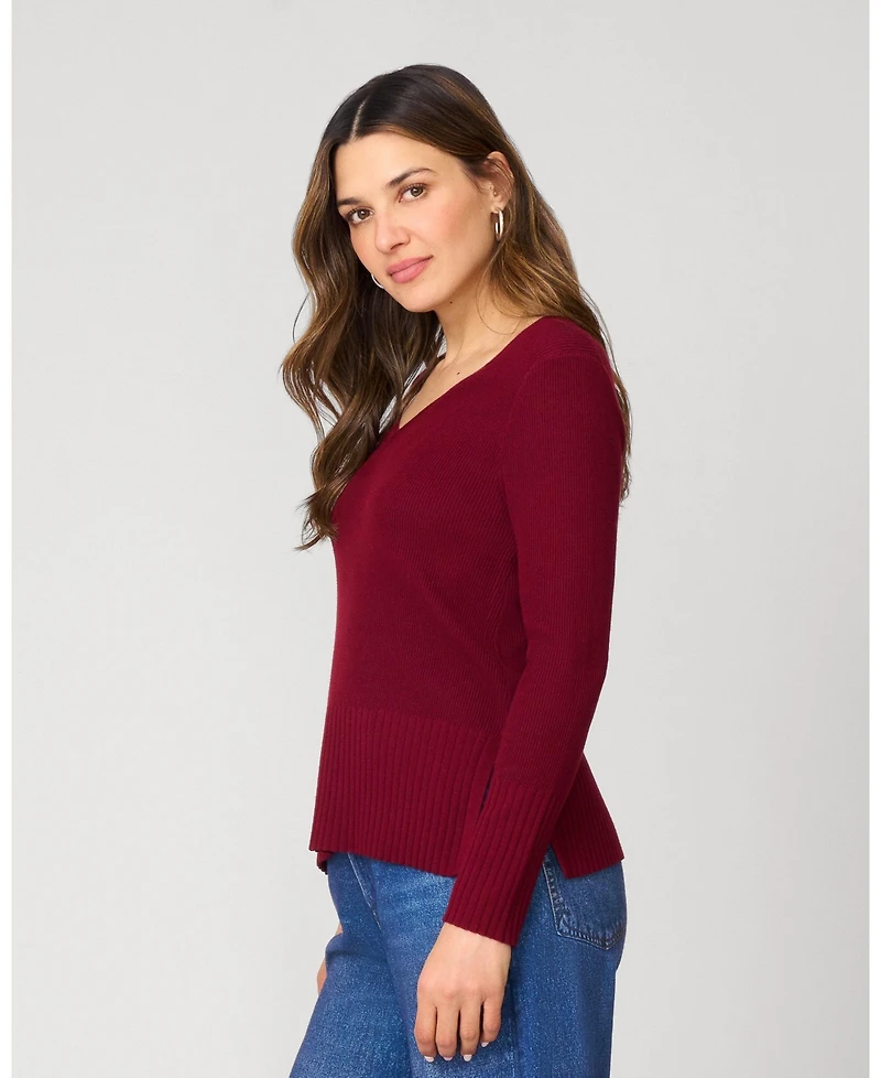 Cable & Gauge Women's V-Neck Rib Tunic Sweater