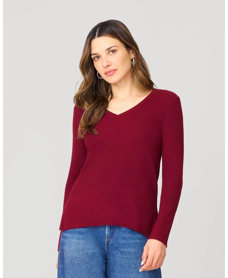 Cable & Gauge Women's V-Neck Rib Tunic Sweater