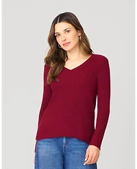 Cable & Gauge Women's V-Neck Rib Tunic Sweater