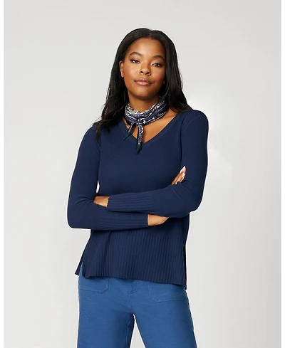 Cable & Gauge Women's V-Neck Rib Tunic Sweater