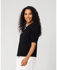 Cable & Gauge Women's Puff Sleeve Crewneck Top
