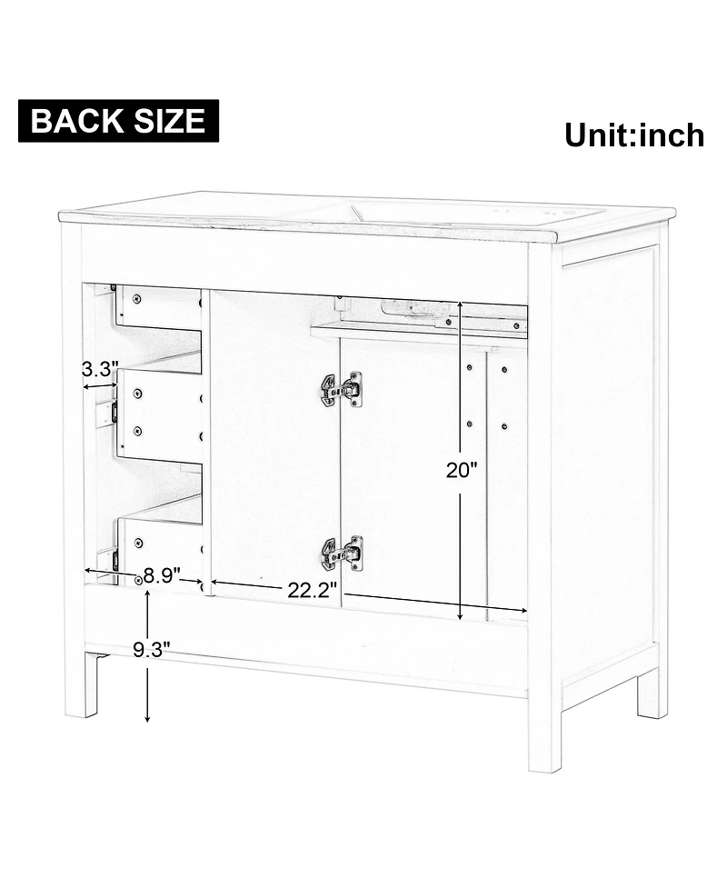 Casainc 36" Bathroom Vanity with Sink Top, Cabinet with Two Doors and Three Drawers, Solid Wood and Mdf Boards, One Package