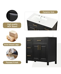Casainc 36" Bathroom Vanity with Sink Top, Cabinet Two Doors and Three Drawers, Solid Wood Mdf Boards, One Package