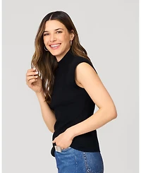 Cable & Gauge Women's Ribbed Mockneck Cap Sleeve Sweater