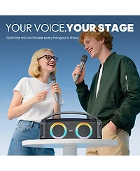 Portable Bluetooth Speaker with Subwoofer, Mic & Party Lights