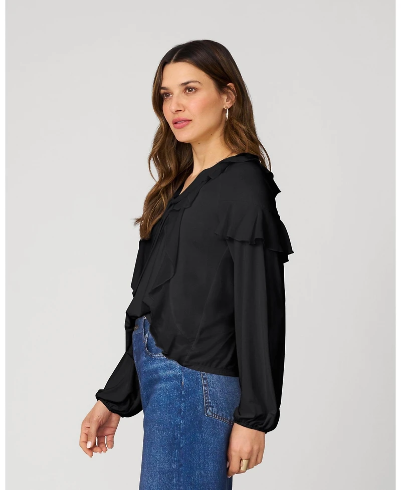 Cable & Gauge Women's Ruffle Tie Neck Romantic Blouse