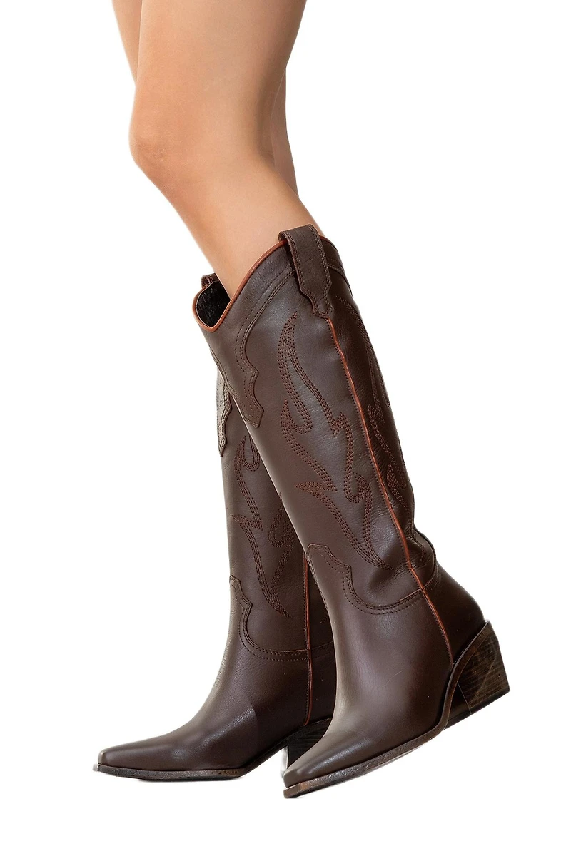 Forever & Always Shoes Pietro Leather Western Knee High Boot (Women)