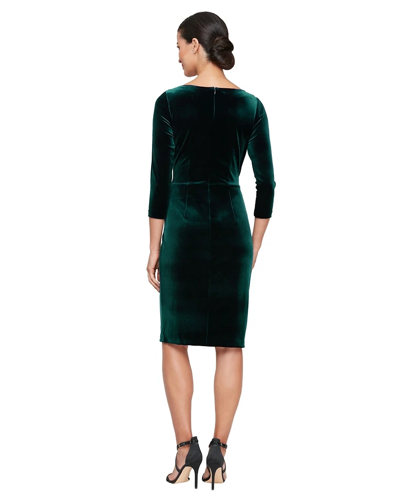 Alex Evenings Women's Velvet 3/4-Sleeve Sheath Dress