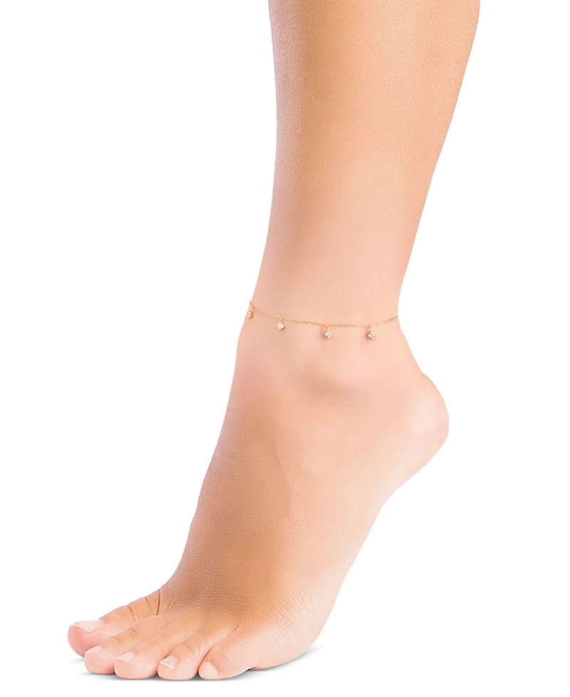 Macy's Cubic Zirconia Princess Station Anklet (1.5 ct. t.w.) Sterling Silver (also 14K Gold Over Silver)