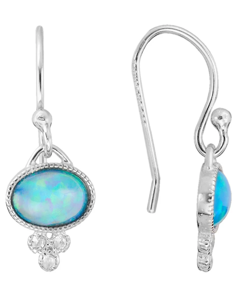 Macy's Simulated Opal (0.47 ct. t.w.) and Cubic Zirconia (0.06 ct. t.w.) Stud Earrings in Sterling Silver
