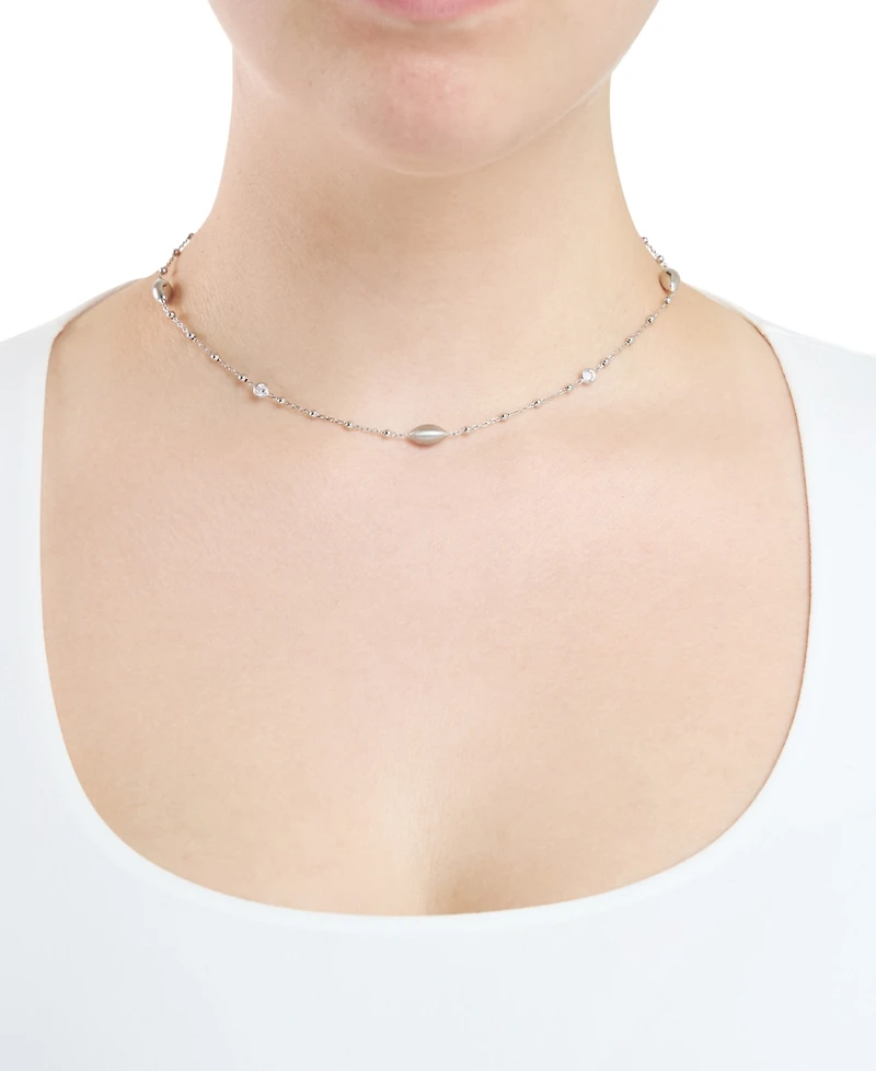 Macy's Cubic Zirconia Beaded Necklace (0.40 ct. t.w.) in Sterling Silver