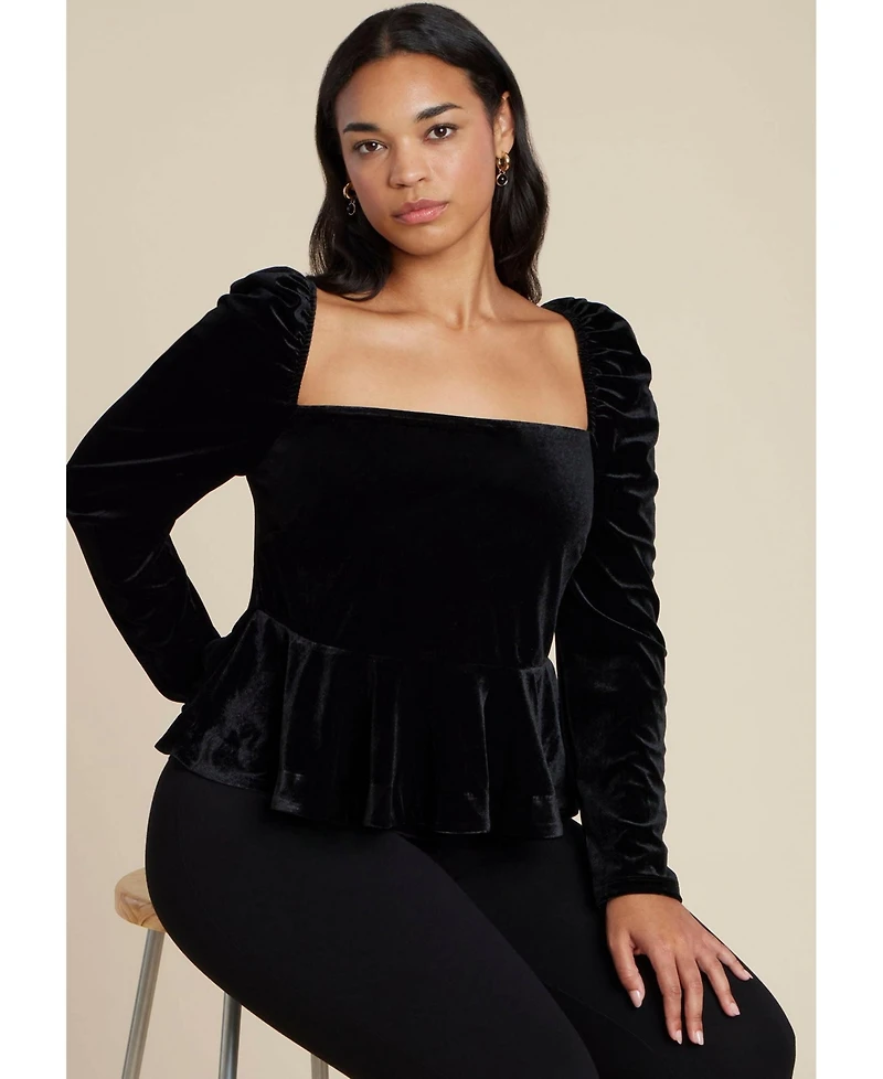 Eloquii Women's Velvet Peplum Top