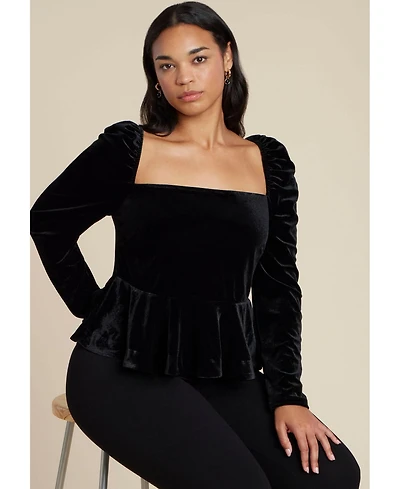 Eloquii Women's Velvet Peplum Top