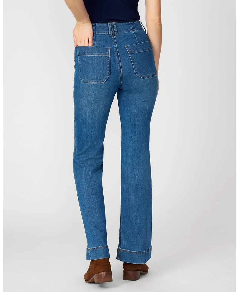 Cable & Gauge Women's High Rise Retro Flare Jean, Medium Blue