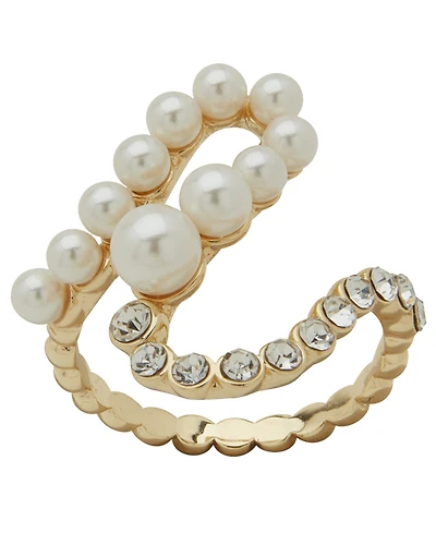 Emily in Paris Glass Pearl, Glass Stone & Cubic Zirconia Gold-Tone Loop Ring