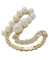 Emily in Paris Glass Pearl, Glass Stone & Cubic Zirconia Gold-Tone Loop Ring