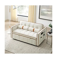 55.5" Pull-Out Sleeper Sofa Bed with Usb Ports & Adjustable Backrest, 2-Seater Convertible Couch Pillows for Small Spaces-Maison Boucle