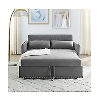 55'' Pull-Out Sleeper Sofa Bed with Usb Ports, Adjustable Backrest, Velvet 2-Seater Couch Side Pockets & Pillows-Maison Boucle