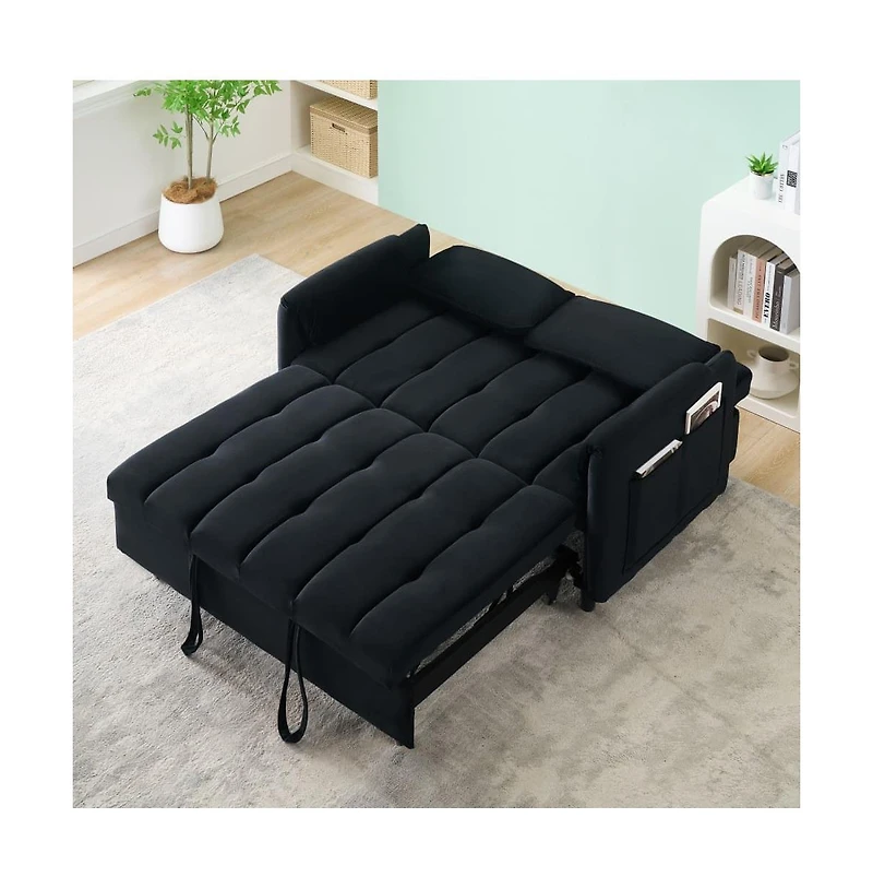 Maison Boucle 53" Pull-Out Sleeper Loveseat Sofa Bed, Convertible 3-in-1 Velvet Couch with Side Pockets & Back Support for Small Spaces-Maison Boucle