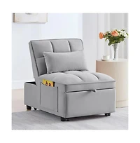 Maison Boucle 4-in-1 Single Velvet Pull-Out Sleeper Chair Bed with Adjustable Backrest, Side Pocket & Pillow for Small Spaces-Maison