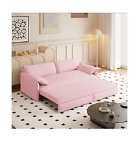 Maison Boucle 66" Queen Pull-Out Sofa Bed, Convertible 3-in-1 Velvet Sleeper Couch with Storage Pocket for Living Room or Guest Room-Maison