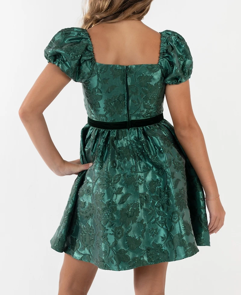 Rare Editions Girls 7-16 Brocade Puff Sleeves Dress