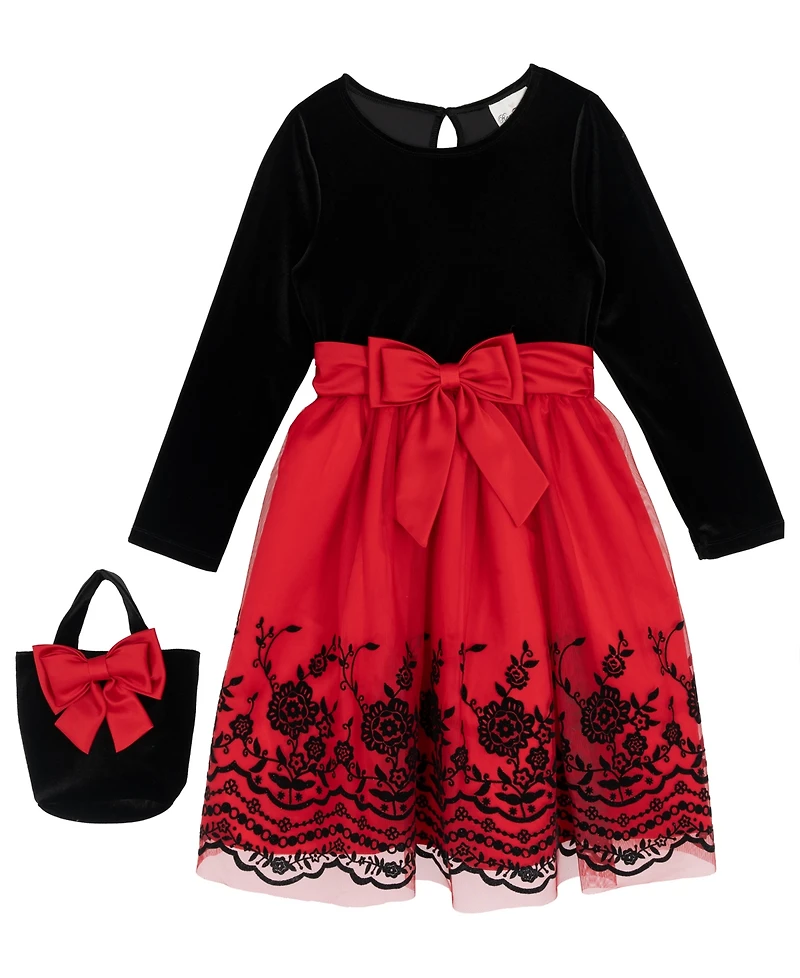 Rare Editions Girls 7-16 2-Piece Long-Sleeves Dress and Mini Handbag Set