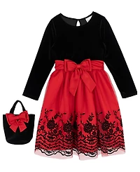 Rare Editions Girls 7-16 2-Piece Long-Sleeves Dress and Mini Handbag Set