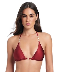 Red Carter Pearls Of Wisdom Classic Triangle Bikini Halter Bra