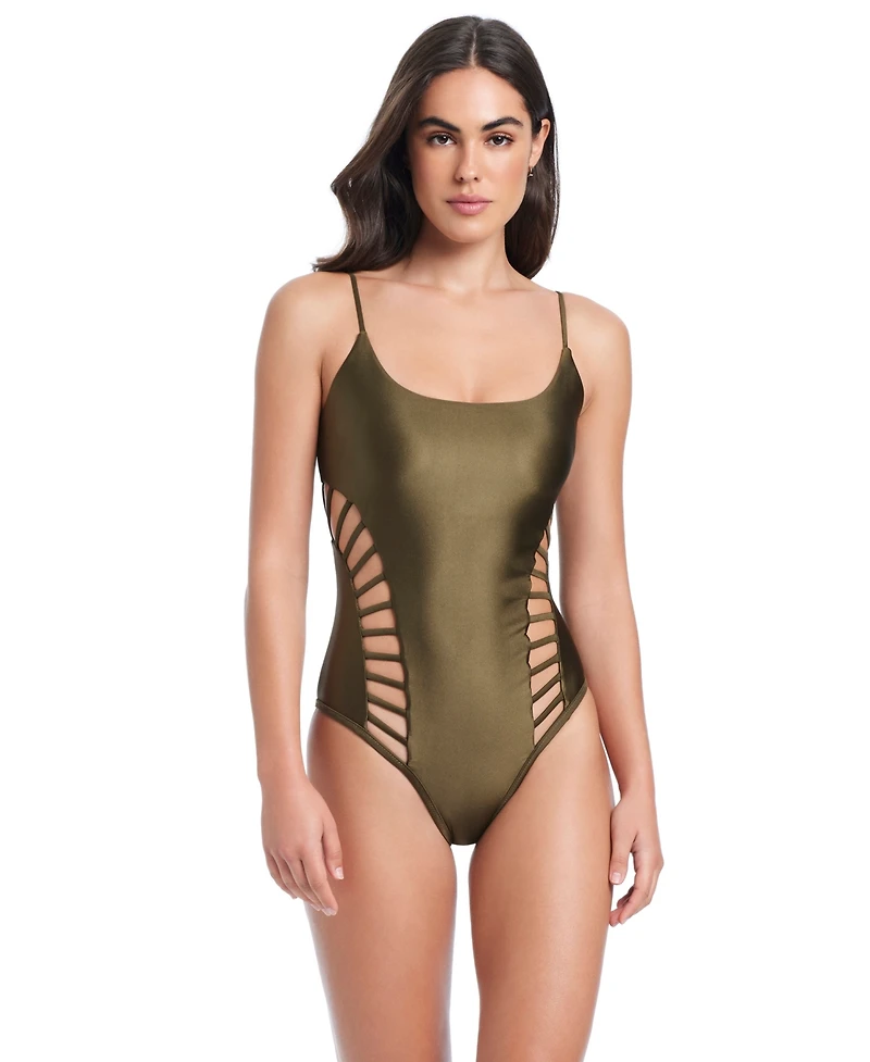 Red Carter Cross Side Cut Out One-Piece Swimsuit
