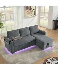 Maison Boucle Maison Boucle Modern Chenille Upholstered Wood Pull-Out Sleeper with Led Lights, Usb Ports & Cup Holders Sofa Bed